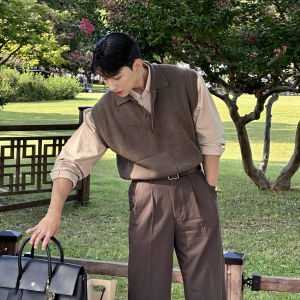 Mens Polo Collar Knitted Vest Sleeveless Turn-down Collar Light Maturity Style Korean Version Autumn Spring Unbranded Standard Fit Polyester Youth Fashion