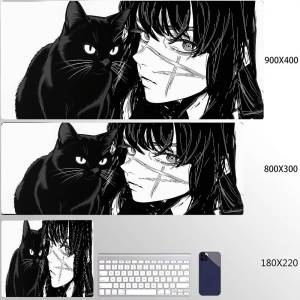 Bandai | Black and white anime girl cat Mouse Pad XXL Gaming MousePad Large Gamer Mause Carpet PC Desk Mat Computer Office Long Mousepad