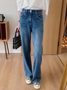 Premium Fleece Lined Slim Fit Straight Leg Jeans Womens Small Size Casual High Waist Cotton Stretch Denim Blue Jeans