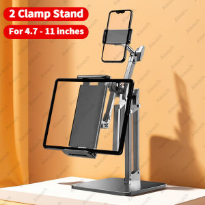 AIEACH Tablet Holder Stand with Double Clamp Adjustable Height 360° Rotation ABS+Metal for 4.7-11" iPad Stand Phone Tablet Mount