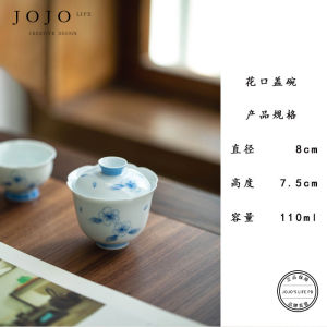 Hand-Painted Blue And White Ceramic Thin-Walled Tea Bowl Lid Pot Holder by Purple Spring Gap for Brewing Tea Vintage Style