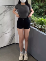 plus Size Women's Retro American Red Denim Shorts High Waist Slimming Elastic Fitting Hot Pants Spring Cotton Stretch Jeans. 