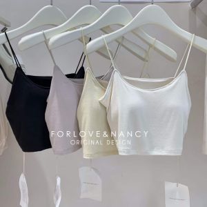 Áo Ba Lỗ Ngắn Không Dây Có Đệm Ngực Phong Cách Hàn Quốc Mùa Xuân Hè 2025 Phiên Bản Cơ Bản Của FN Áo Ba Lỗ Mặc Trong Và Ngoài