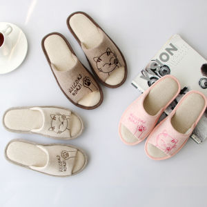 Japanese Style Spring and Summer Four Seasons Linen Slippers Womens Home Indoor Floor Mute Soft Bottom Couple Home Cotton Linen Slippers Men