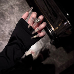 Nhựa Giả Móng Tay Đính Đá Zirconia Màu Nude Lấp Lánh Móng Tay Đeo Tay Thủ Công Móng Tay Tháo Rời Mẫu Mới Trang Trí Móng Tay