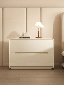 SAMEDREAM | Minimalist Modern Creamy Luxurious Nightstand Storage Cabinet Solid Wood