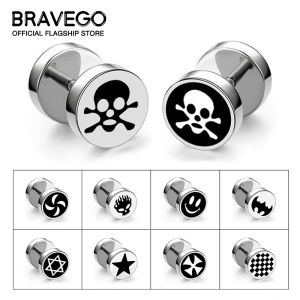 Bravego ต่างหูสตั๊ดผู้หญิงไทเทเนียมต่างหูชาย MODE Korea 1คู่