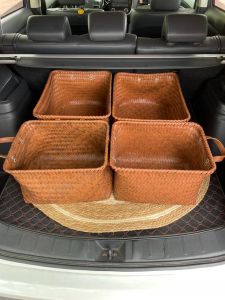 Car Trunk Storage Box Vehicle Organizer Basket Multi-Functional Cargo Compartment Storage Container with Handle Vehicle Accessories