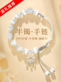 999 Pure Silver Half Bracelet Lock Charm Women's Bracelet Creative Gift Box Birthday Present for Mom Girlfriend Silver Color. 