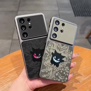 Luxury Cartoon Gengar Laser Leather Texture Phone Case For Samsung Galaxy Samsung S26 S25 S24 S23 Ultra Plus FE Shockproof Cover