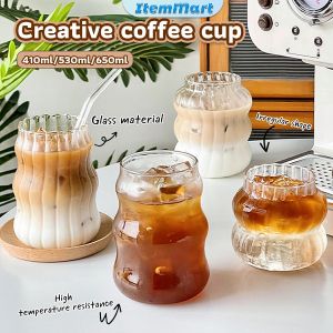 530ml 650ml Drinking Cups Heat-resistantn Coffee Milk Tea Cup 410ml Creative Clear Vintage Fluted Glassware Drink Glass