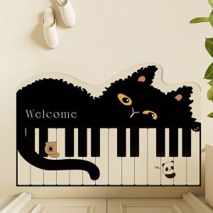 VIKAMA Piano-Key Black Cat Bathroom Mat Soft Diatom Mud Non-Slip Rug Water Absorbent Shower Mat for Home Decor Aesthetic