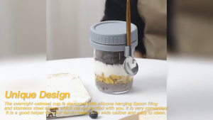 350/450ml Reusable Overnight Oats Jars with Spoon Airtight Oatmeal Cup Container with Measurement Marks
