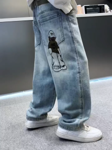 New Jeans for Kids Boys Straight Leg Loose Jeans Maong Pants for Kids Boys Street Style 4-15Y