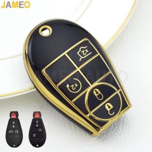 4 Buttons TPU Car Key Case Cover For Dodge Grand Caravan Challenger Charger Journey Ram 1500 Jeep Grand Cherokee Key Shell Rings