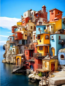 Jigsaw Puzzle 500 1000 1200 2000pcs Beautiful Cliffside Village With Colorful Houses And Ocean View For Adults Stress Relief