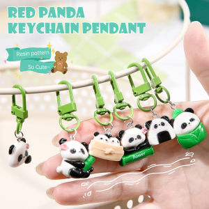 🔥🔥Roman Holiday Cute Cartoon Little Panda Keychain Key Chain Best Friend Key Chain Sweet Girl Student Bag Pendant Ins Girlfriend Gift Ornament Resin Keychain Accessories