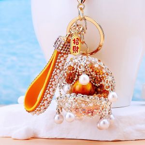 Lanqi Shell Pearl Tassel Car Keychain Metal Womens Handbag Pendant Keyring Creative Hanging Decoration Wealth Attracting