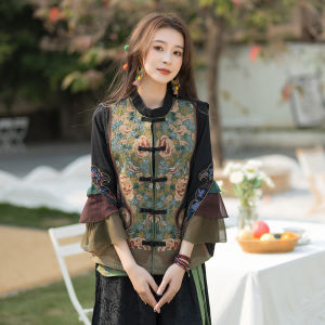 Retro Artistic Chinese Tang Suit Button Embroidered Vest Sleeveless Performance Clothes National Style Summer Outfits