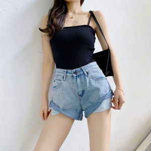 Quần Short Denim Cạp Thấp Cạp Cao Thường Ngày Mùa Hè 2025 Quần Ống Rộng Màu Đen Thời Trang Cho Nữ Quần Bó Chữ a Hở Túi