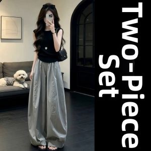 LIRUSHAN | Summer Stylish Black Sleeveless Top and Wide Leg Pants Set