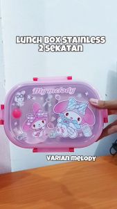 Lunch Box Stainless Frozen Kotak Makan Karakter Sanrio Tempat Bekal 1000 ML Free Tas Bekal Kuromi