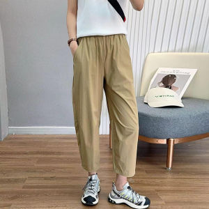 กางเกงทรงเอเอวสูงสไตล์เกาหลีสำหรับผู้หญิง กางเกงขายาวทรงสลิมฟิตแห้งเร็ว กางเกงขายาวลำลองสำหรับเล่นกีฬา กางเกงขายาวทรงเอเอวสูงสำหรับฤดูร้อนปี 2024