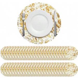 Christmas Disposable Gold Placemats Set 13 Inch Gold Foil Table Mats for Dining Table Thanksgiving Home Party Decoration