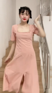 korean hot pink long dress plus size elegant dress for woman casual debut white dress formal XXL new dress wanita Merah muda panjang