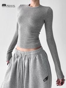 MUYUZI | Spring New American Style Long Sleeve T-Shirt for Women Short