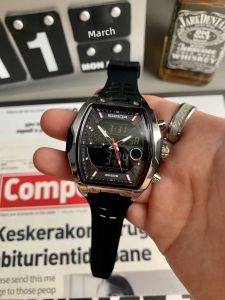 Cool Teenage Sports Watch Waterproof Outdoor Dual Display Square Shape Student High School Boys Electronic Table with Luminous Function