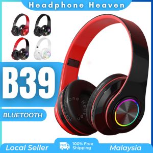 B39 Wireless Headset Bluetooth 5.0 Colorful LED Bass Stereo Wireless Headphones Over-Ear Earphone