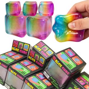 NEEDOH Rainbow Cube Squishy Fidget Toy Cube Stress Relief and Fingertip Release Toy Blind Box Sensory Stress Reliever Fidget Too