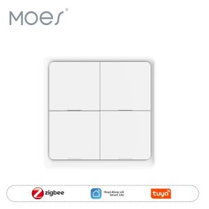 Công Tắc Thông Minh Không Dây MOES 4 Gang Tuya ZigBee Điều Khiển Bằng Nút Nhấn 12 Chế Độ Sử Dụng Pin Tự Động Hóa Nhà Cửa Cho Thiết Bị Tuya