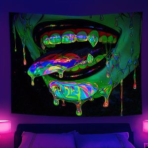 VIKAMA Neon Blacklight Trippy Quái Vật Miệng Nhỏ Giọt Ảo Giác Kinh Dị Tấm Thảm Treo Tường Cho Phòng Ngủ Trang Trí Phòng Ký Túc Xá