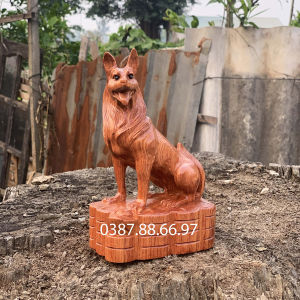 Tượng con chó linh vật tuổi tuất cao 15 20cm chất liệu gỗ hương cực đẹp