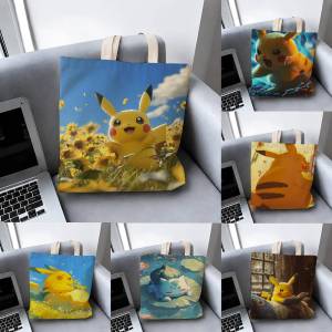 Bandai | Pokemon Ghost Type Collection Storage Bags Tote Bag Travel Summer Beach Shoulder Bag Reusable Grocery Shopping Bag Anime Artwork