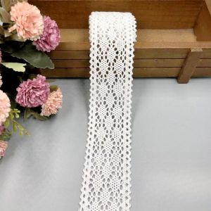 2/5/10Yards Cotton Lace Ribbon 4cm White Beige Vintage Crochet Trim for Bridal Dress Gift Wrap Sewing Crafts