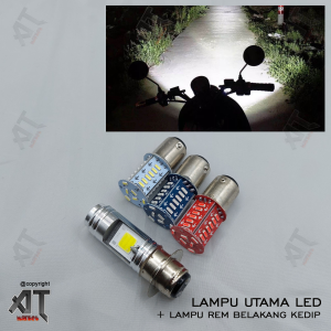 Lampu LED Motor Depan & Lampu Rem Stop Belakang Kedip 1Set