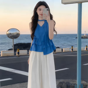 Shalldoer | Dopamine Style Korean Fashion Set Women Sleeveless Top High Waisted Wide Leg Pants