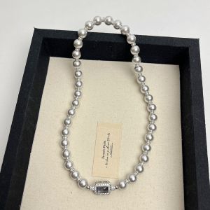 Gray Pearl Necklace for Women Elegant Luxury Clavicle Chain Autumn Winter Neck Jewelry Retro Court Style Alloy Pendant Fresh out