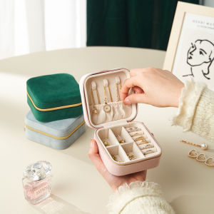 Portable Mini Elegant Home Jewelry Box Ring Storage Case Necklace Earring Organizer Velvet Material Compact Size Dozi Brand