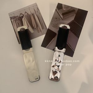 Portable Mini Folding Comb for Women High Aesthetic Value Korean Style Crack Pattern Compact Mirror Included Airbag Comb