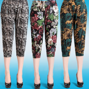 Ice Silk Loose Large Size Elastic High Waist Casual Outdoor Wear Nine Points Lantern Pants for Middle-Aged And Elderly Mothers