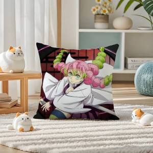 Bandai | Demon Slayer Shinazugawa Sanemi Anime Plush Pillow Cover Soft Short Plush Cushion Cover For Sofa Bedroom Home Decor Gift