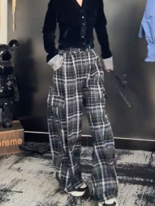 MANMI | Retro Plaid Loose Wide Leg Pants
