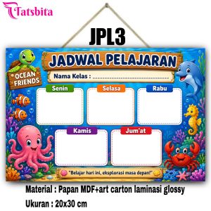 TATSBITA Pajangan Hiasan Dinding Dekorasi Wall Decor Jadwal Pelajaran Senin - Jumat Wipe & Clean Untuk Kelas Sekolah SD/SMP Ukuran 20x30cm.