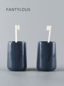 Blue Ceramic Mouthwash Cup Square Bathroom Essentials for Home Use Lightweight Luxury Folk Homestay Hotel Washing Cup