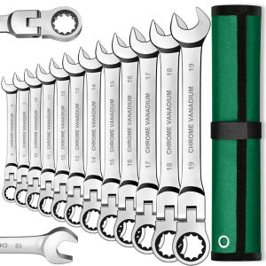 Ratchet Spanner Wrench Set Gear Ring Ratcheting Combination Wrench Kit Metric Flexible Head with Canvas Bag Metric Flex Head