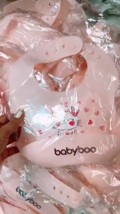 Yếm ăn dặm cho bé silicon Babyboo Bear có máng hứng chống thấm dễ dàng vệ sinh